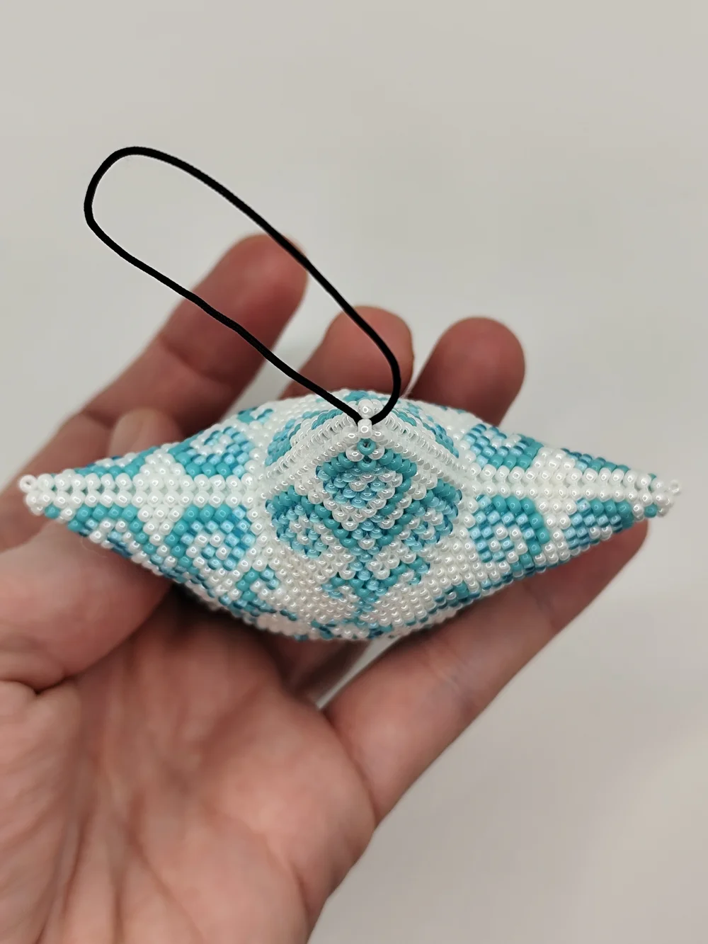 Beaded Star Holiday Ornament in White & Teal
